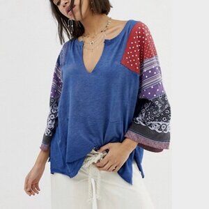 Free People Shibuya Top Patchwork Cotton Long Sleeve T-Shirt Oversized Boho